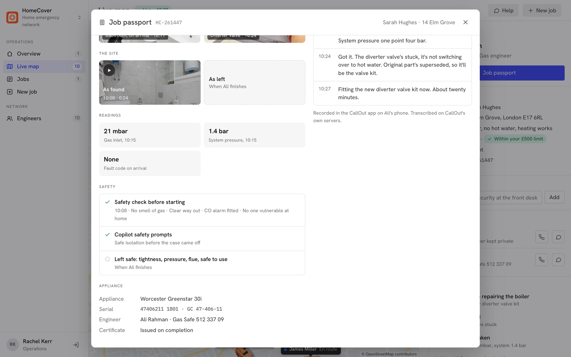 A job passport with the site as found and the safety checks