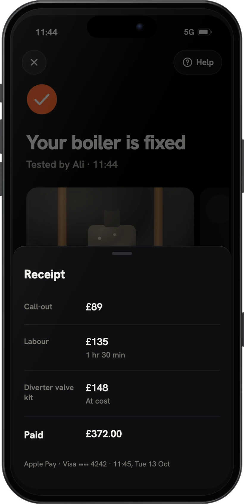 Your receipt, with the part at cost