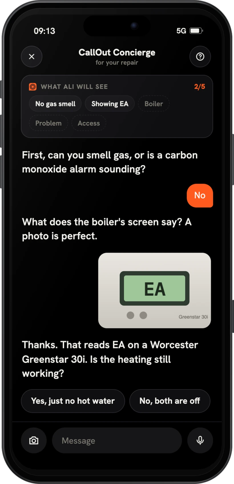 A photo of the boiler's display